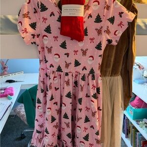 Girls Pink Christmas Print Casual Dress by